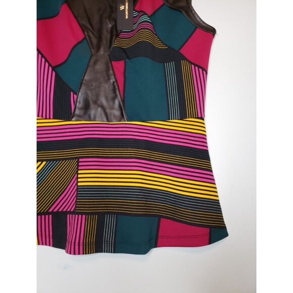 Worthington Womens M Peplum Blouse Geometric Office Faux Leather Edgy Pink NWT - Picture 3 of 6